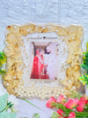 Resin 8 inch squre curve shape with Petals and and pearls with couple photo and name  Varmala Preservation