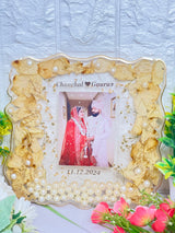 Wedding Jaymala Flowers Preservation in Curve Resin Frame (8-Inches)