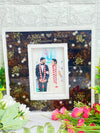 Resin 10 BY 10 inch double frame with couple Photo & Name date with White frame and pearls Full Varmala Preservation