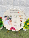 Resin 12 inch curvy round with quirky light , couple details ,names , photo with metal stand  Wedding  Memory  Preservation