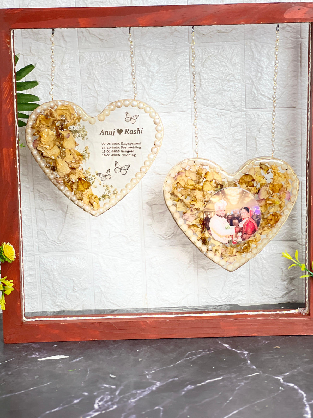 Preserved Wedding Flowers in Double Heart Resin Frame (15-inches)