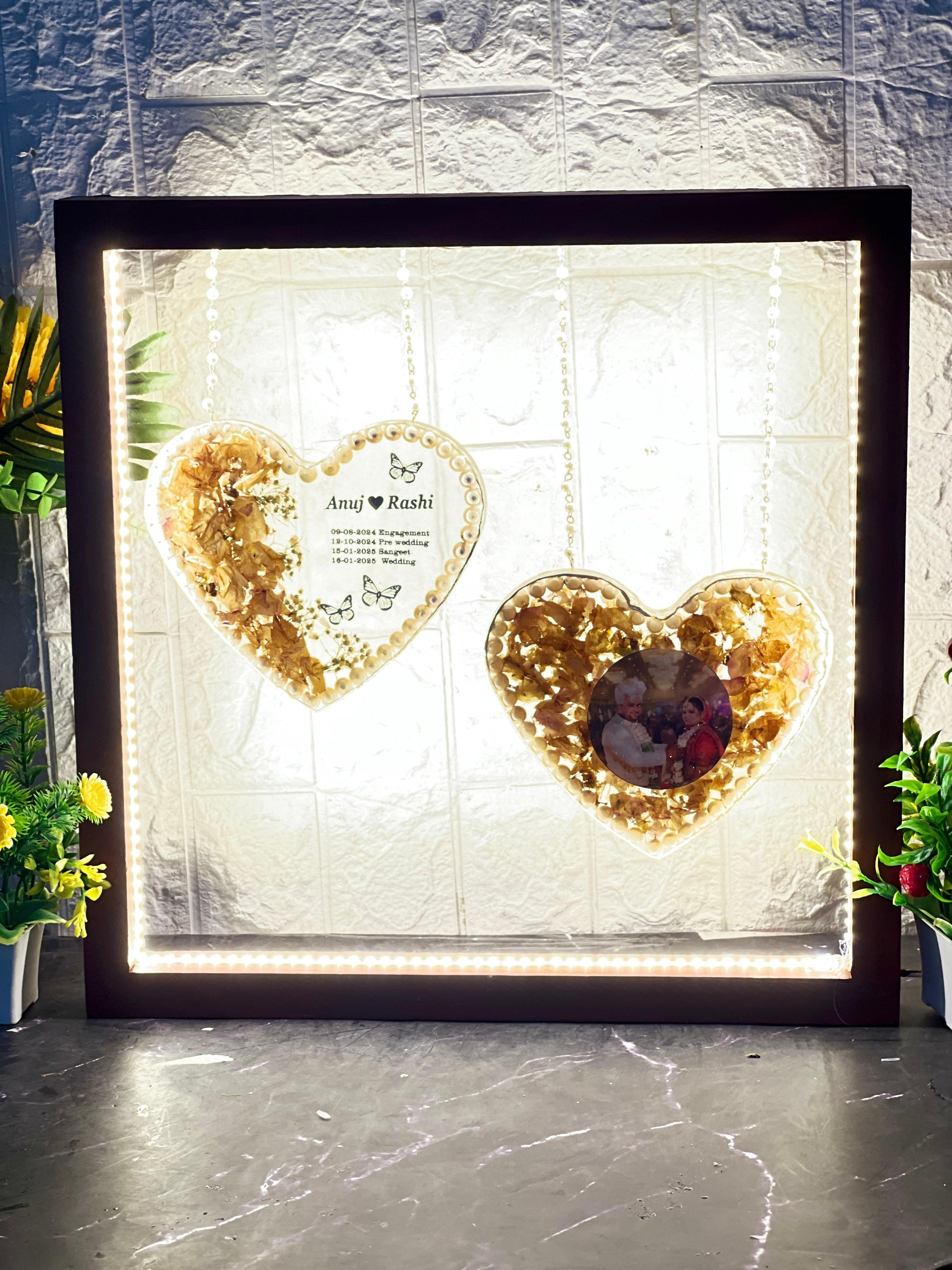 Preserved Wedding Flowers in Double Heart Resin Frame (15-inches)