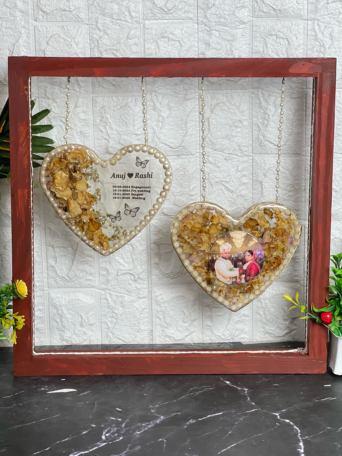 Preserved Wedding Flowers in Double Heart Resin Frame (15-inches)