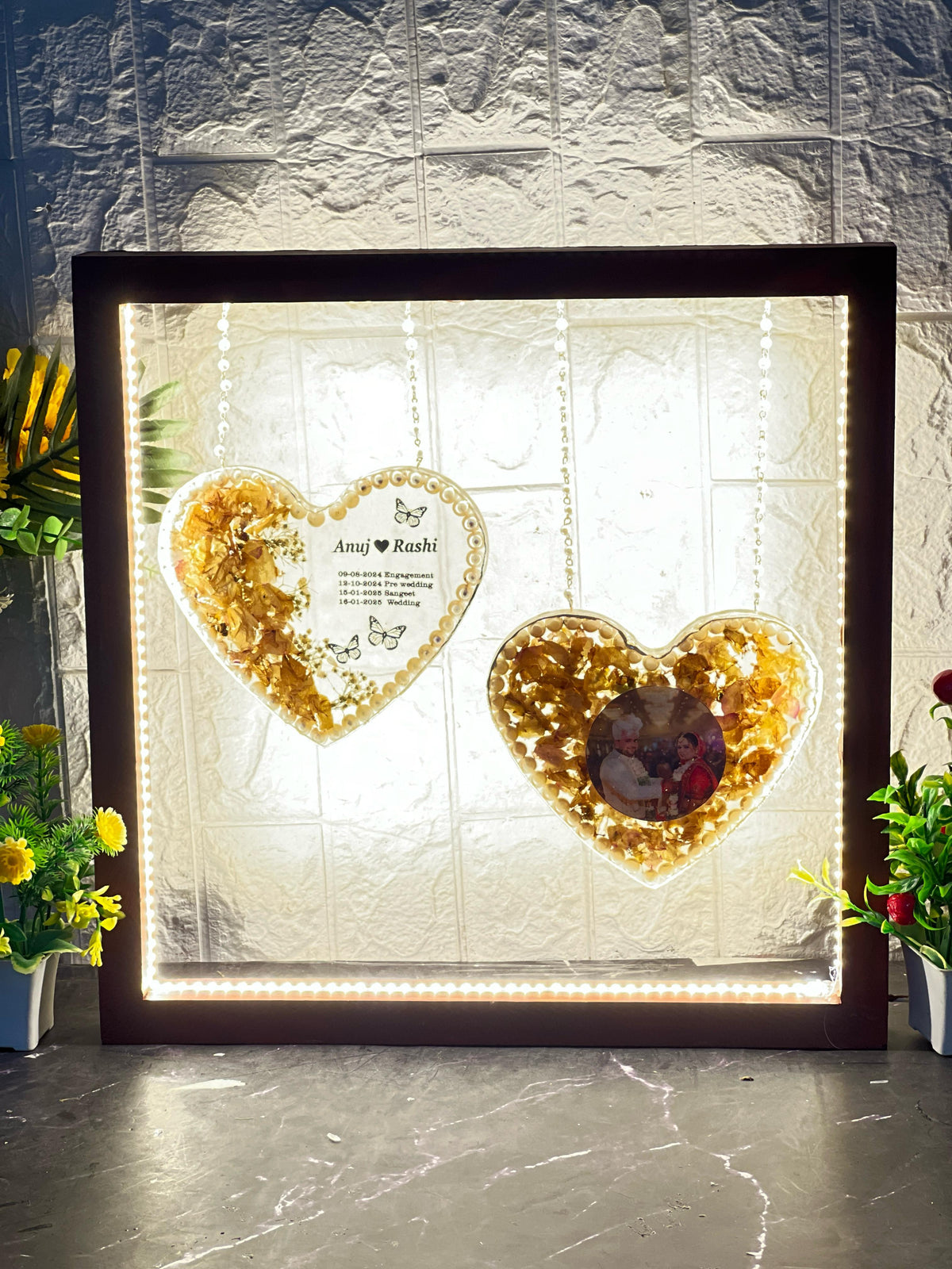 Preserved Wedding Flowers in Double Heart Resin Frame (15-inches)