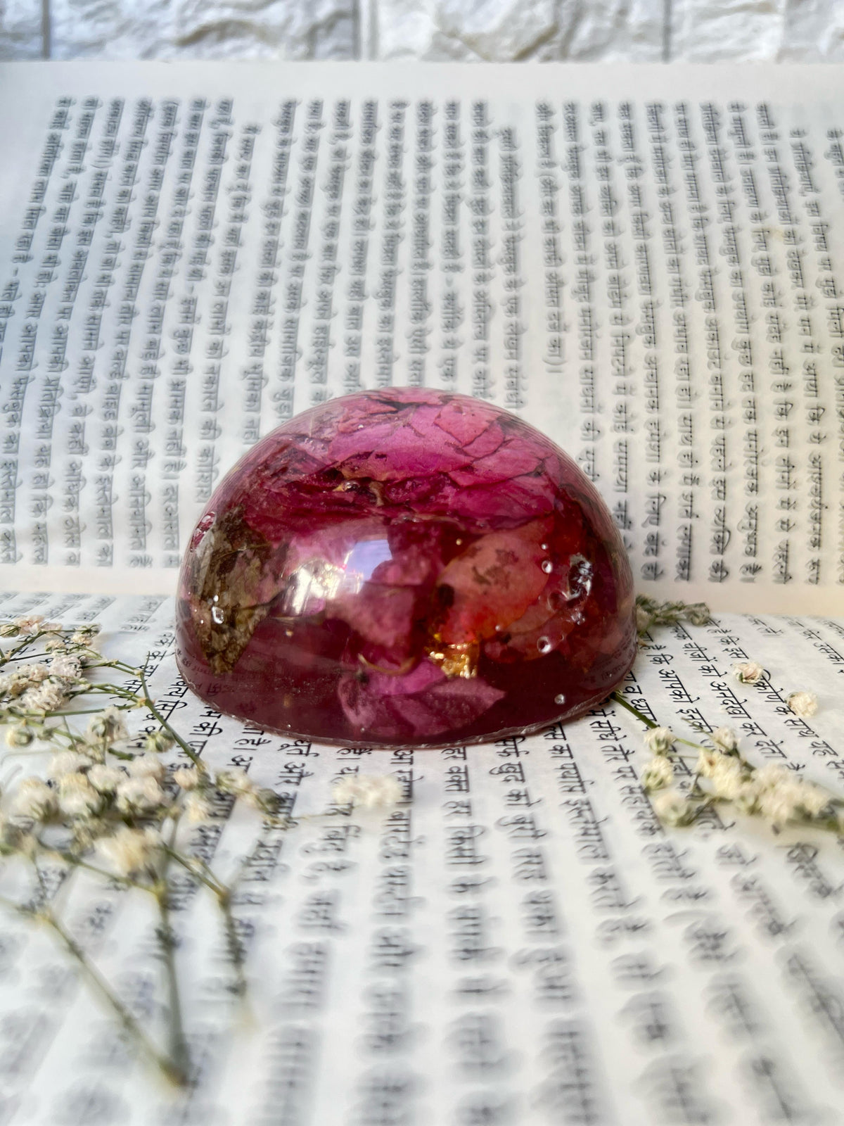 Resin Paper Weight with Preserved Red Rose Flowers