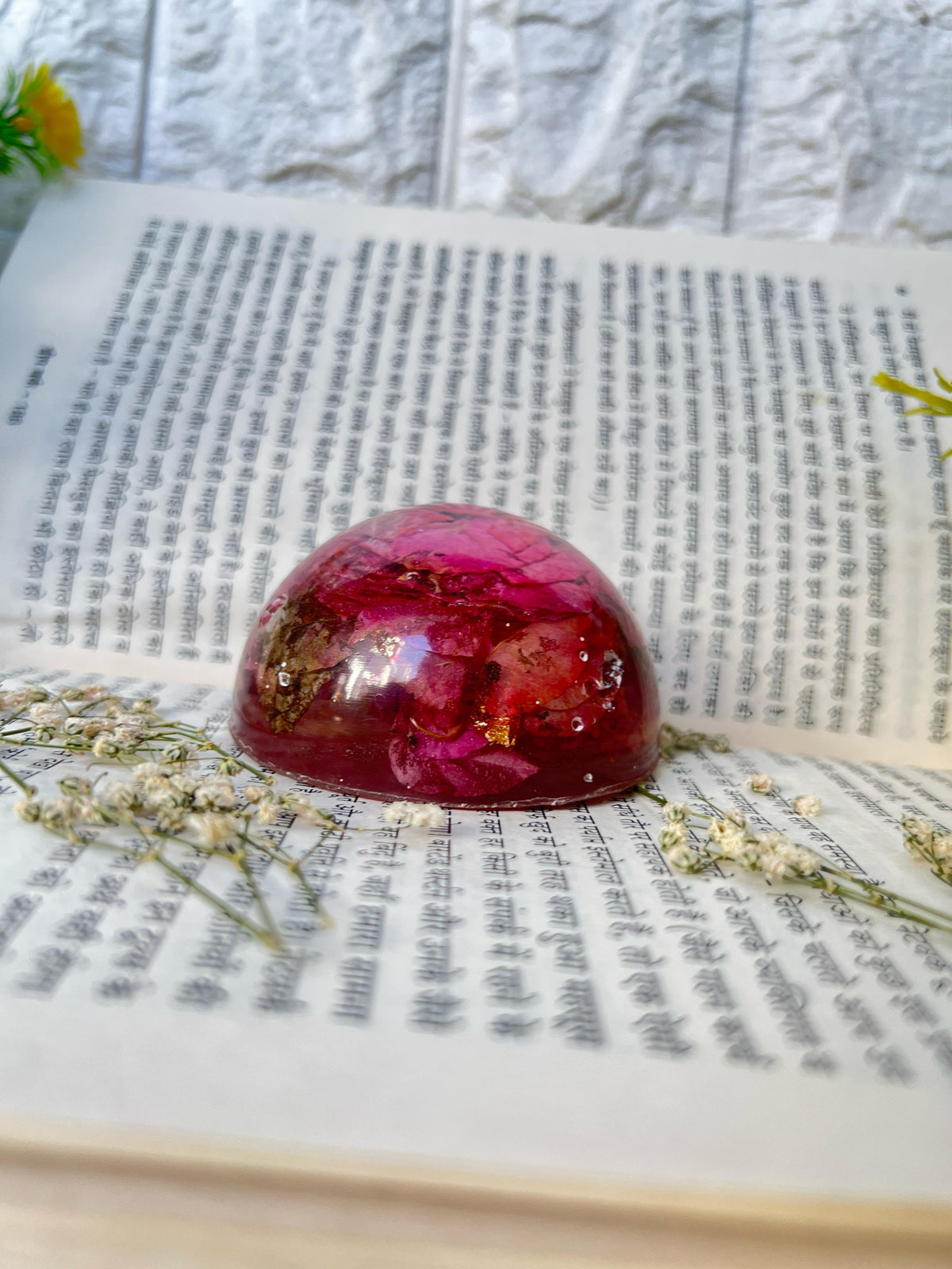 Resin Paper Weight with Preserved Red Rose Flowers