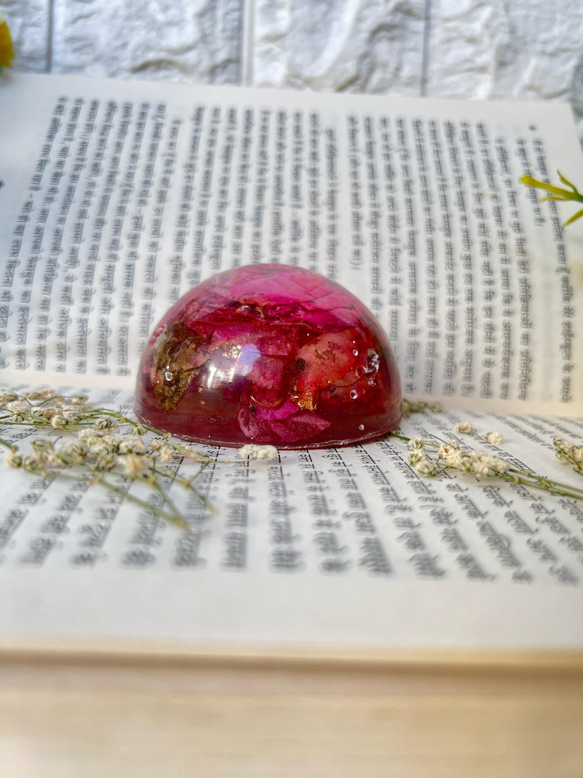 Resin Paper Weight with Preserved Red Rose Flowers