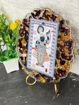 Resin 8 inch curvy round with petals and metal stand God Flower Preservation