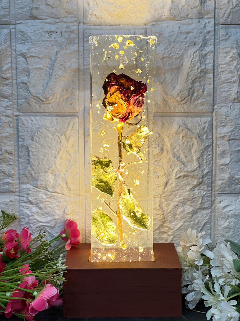 Resin single rose preservation with LED lamp Flowers preservation