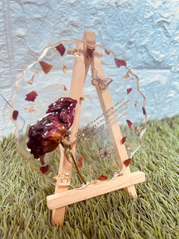 Resin 5inch Round curve shape with Single Rose & Content Flower Preservation