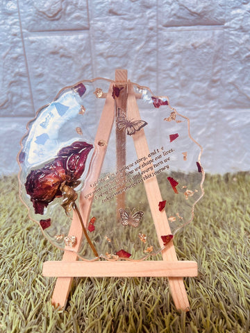 Resin 5inch Round curve shape with Single Rose & Content Flower Preservation