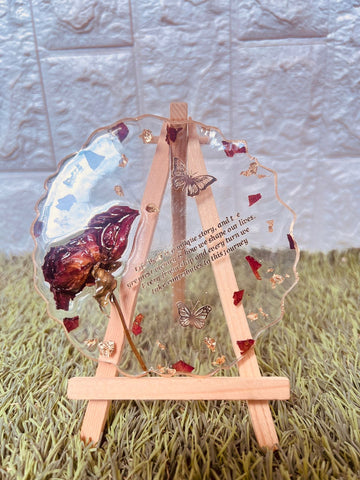 Resin 5inch Round curve shape with Single Rose & Content Flower Preservation