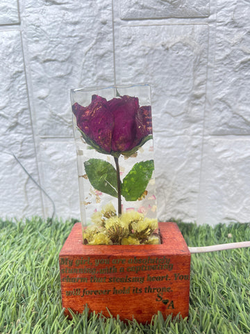 Resin Single rose block with LED lamp with Phone cover Combo set with content Flowers Preservation