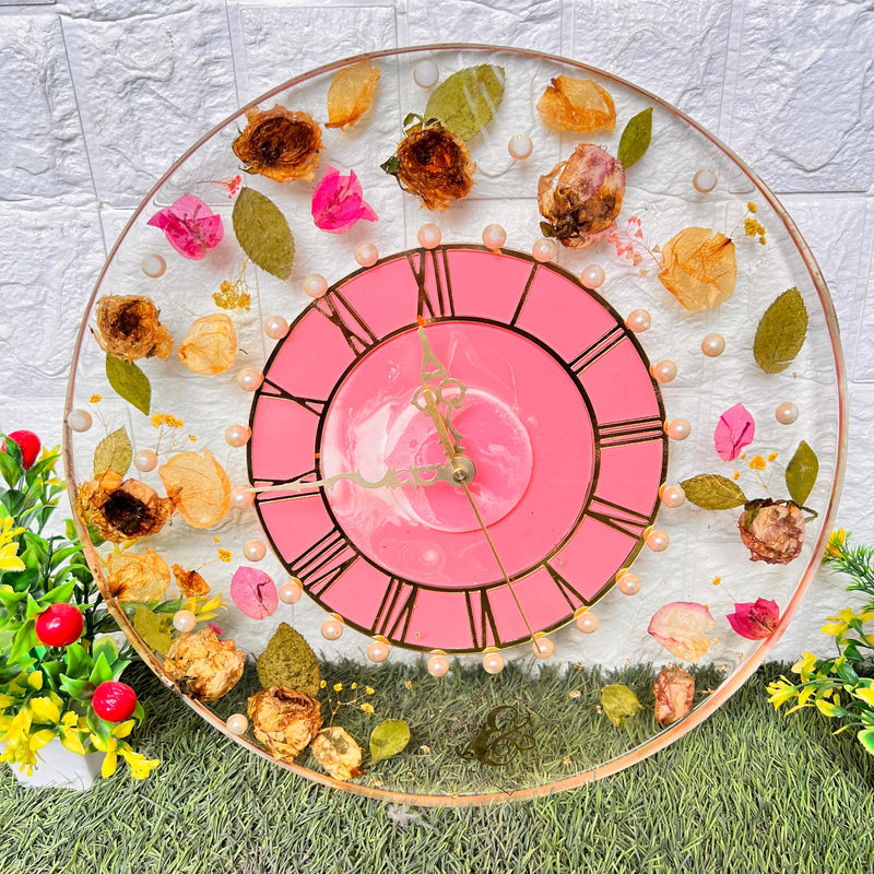 Resin 16 inch round with transprant base with center with Pink & white shade mix colour with Petals with Varmala Preservation