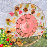 Resin 16 inch round with transparent base with center with Pink & white shade mix colour with Petals with Varmala Preservation