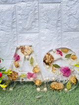 Resin 6 inch name initial Lamp with Qurakick LED light option with Petals Varmala Preservation