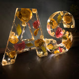Resin 6 inch name initial Lamp with Qurakick LED light option with Petals Varmala Preservation