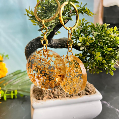 Resin Round keychain set with Cube Single rose Preservation with Flower Preservation