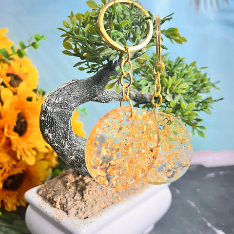 Resin Round keychain set with Cube Single rose Preservation with Flower Preservation