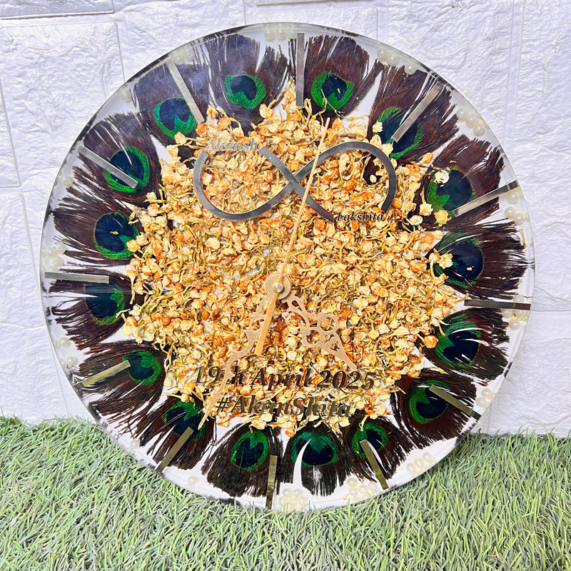 Resin 12inch clock with Morepank with Mogra Flowers with Stick Varmala Preservation