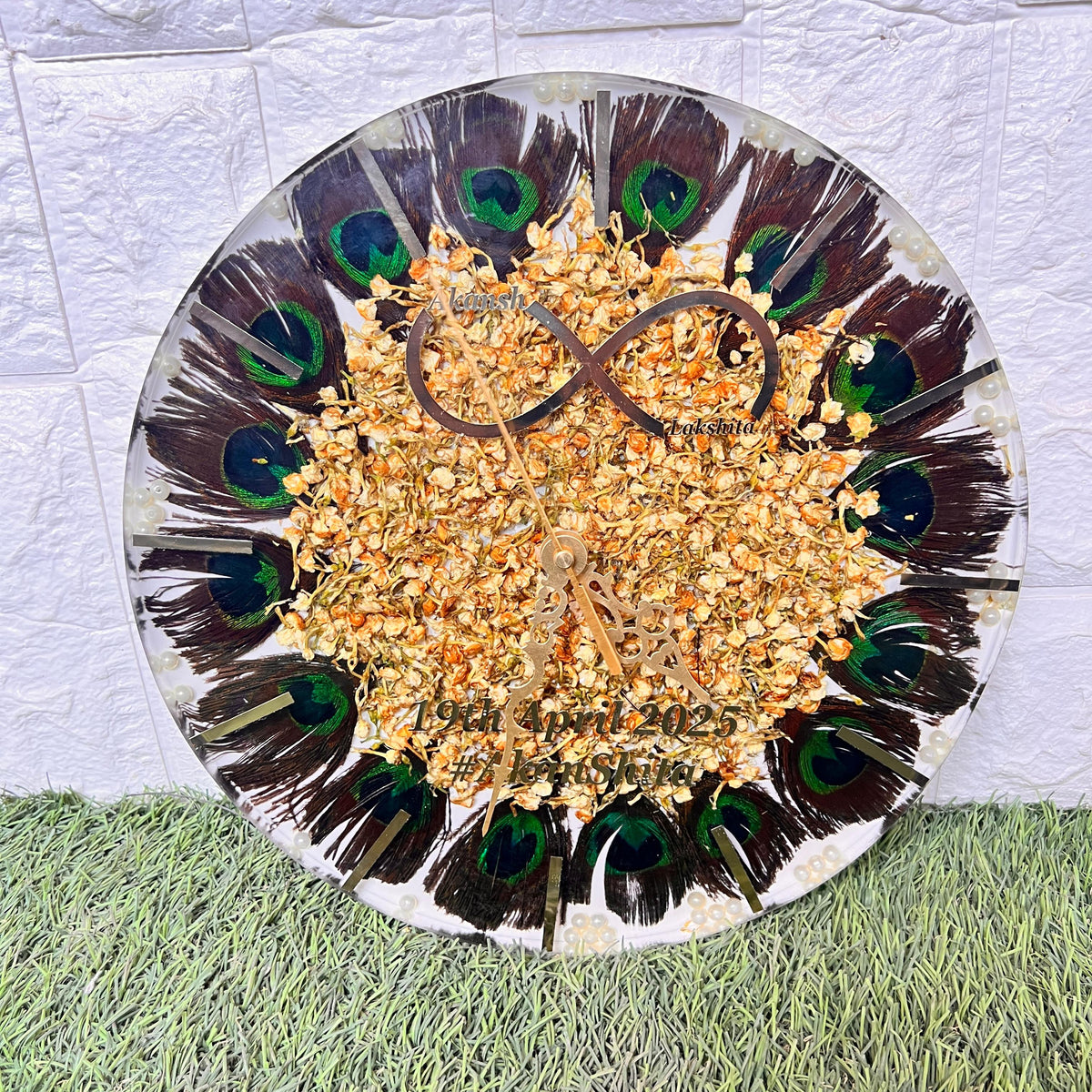 Resin 12inch clock with Morepank with Mogra Flowers with Stick Varmala Preservation