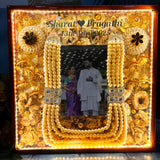 Resin 12 inch wooden frame with led light connection with kaleera ,kantha flowers ,name date and photo Varmala Presevation
