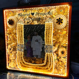 Resin 12 inch wooden frame with led light connection with kaleera ,kantha flowers ,name date and photo Varmala Presevation