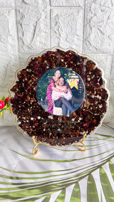 Resin 8 inch round curve shape with Petals & couple Name & Date Varmala Preservation