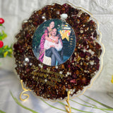 Resin 8 inch round curve shape with Petals & couple Name & Date Varmala Preservation