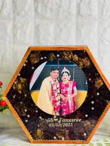 Resin 12inch Hexogonal with Couple Photo & Varmala with LED option Varmala Preservation