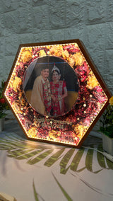 Resin 12inch Hexogonal with Couple Photo & Varmala with LED option Varmala Preservation