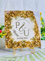 Resin 8 inch 3block with Round curve shape Keychain with Pandent with Name initial logo Varmala Preservation