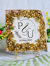 Resin 8 inch 3block with Round curve shape Keychain with Pandent with Name initial logo Varmala Preservation