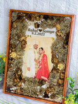 Golden Varmala Frame with Couple Photo and Names, view 6