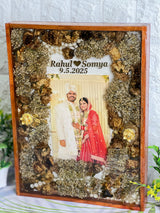 Golden Varmala Frame with Couple Photo and Names, view 7
