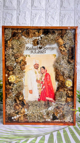 Golden Varmala Frame with Couple Photo and Names, view 3