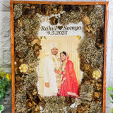 Golden Varmala Frame with Couple Photo and Names, view 2