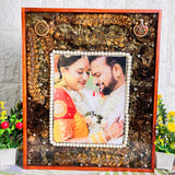 Resin 15 by 18 inch with Lotus Flowers & Jumke with Couple photo & Pearls border With Name & date varmala Preservation