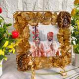 Resin 6inch squre with couple photo & name date Varmala Preservation