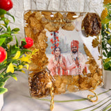 Resin 6inch squre with couple photo & name date Varmala Preservation