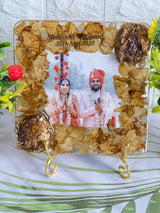 Resin 6inch squre with couple photo & name date Varmala Preservation