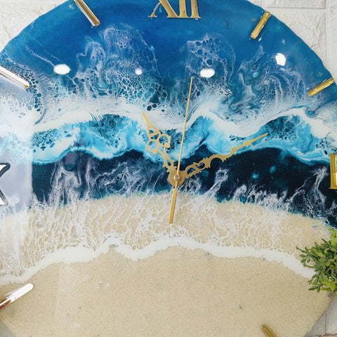 Modern Epoxy Resin Art Wall Clock with Blue Colour & Occean Texture 18inch round Wall Clock