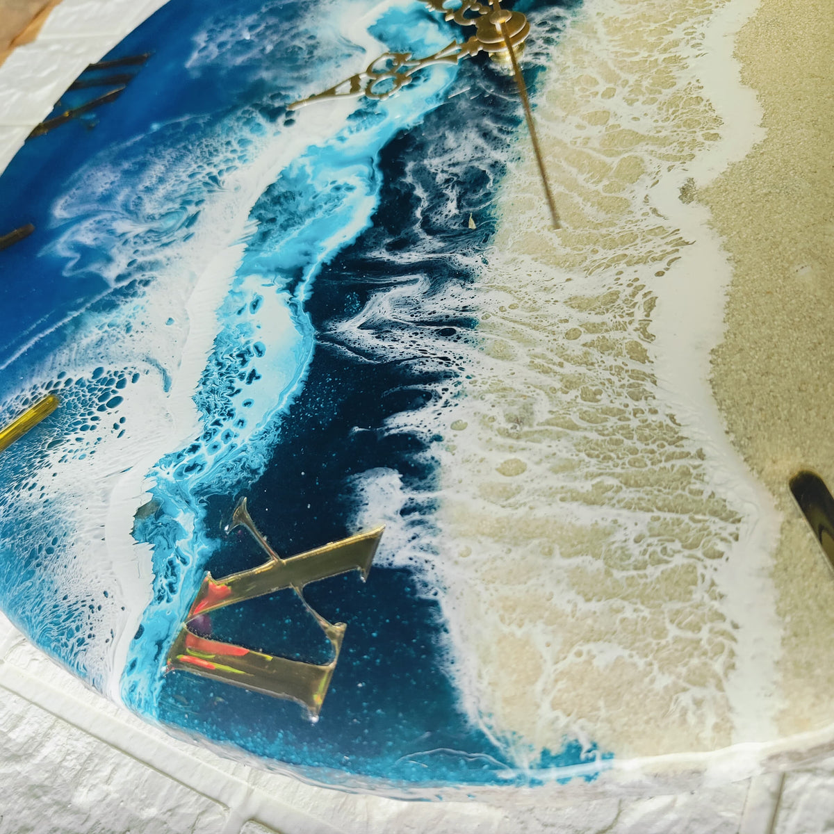 Modern Epoxy Resin Art Wall Clock with Blue Colour & Occean Texture 18inch round Wall Clock