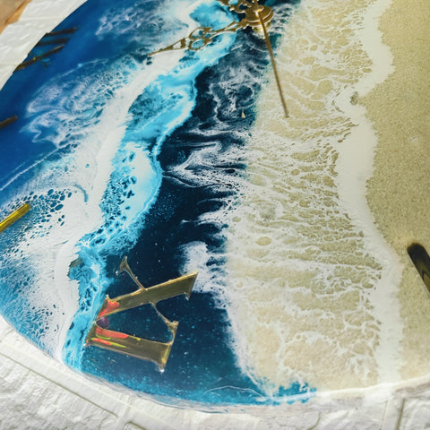 Modern Epoxy Resin Art Wall Clock with Blue Colour & Occean Texture 18inch round Wall Clock
