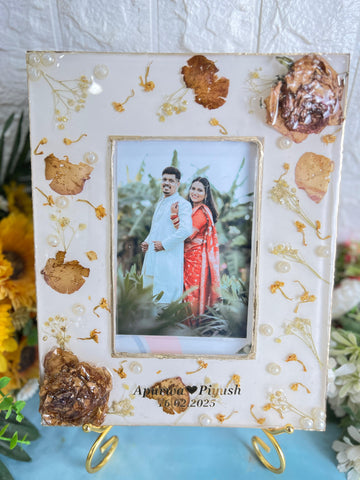 Resin 9 by 11 inch frame with 3d flowers & photo change option Varmala Preservation