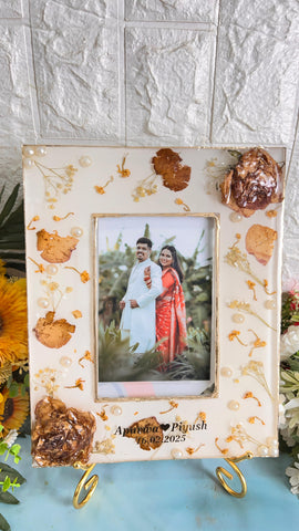 Resin 9 by 11 inch frame with 3d flowers & photo change option Varmala Preservation