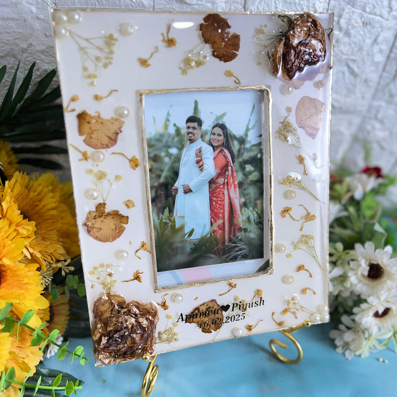 Resin 9 by 11 inch frame with 3d flowers & photo change option Varmala Preservation