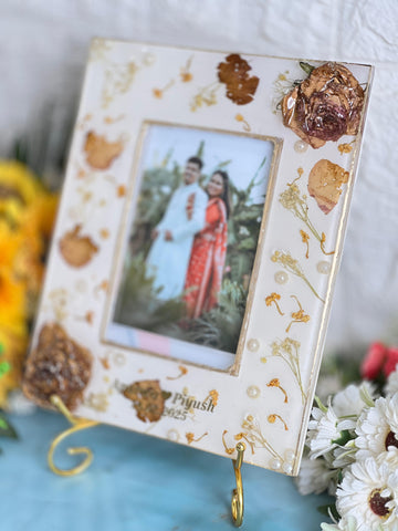 Resin 9 by 11 inch frame with 3d flowers & photo change option Varmala Preservation