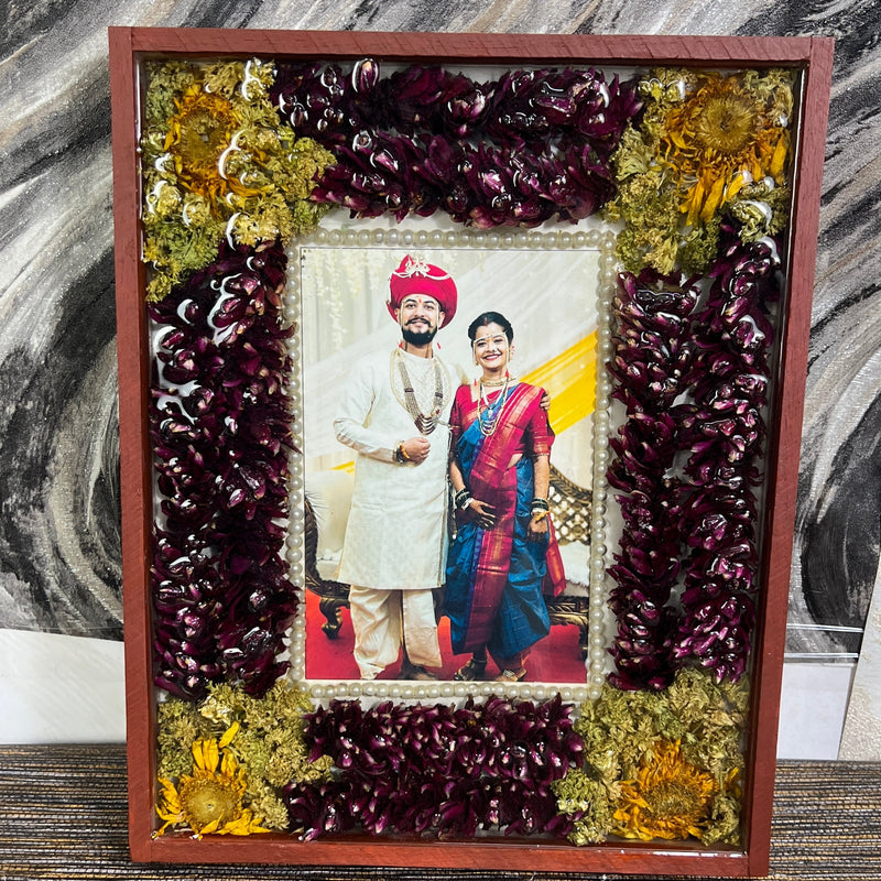 Teakwood Varmala Preservation frame with Photo