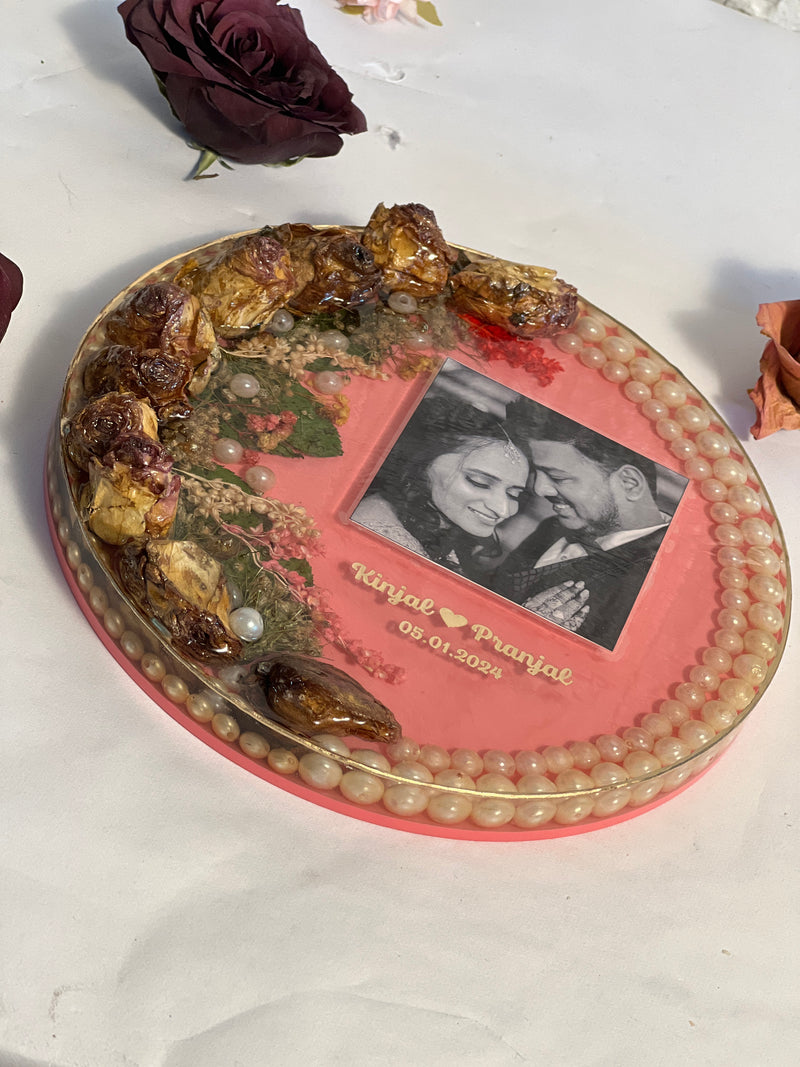 Premium Pink-Based Resin Wedding Flowers Preservation Frame